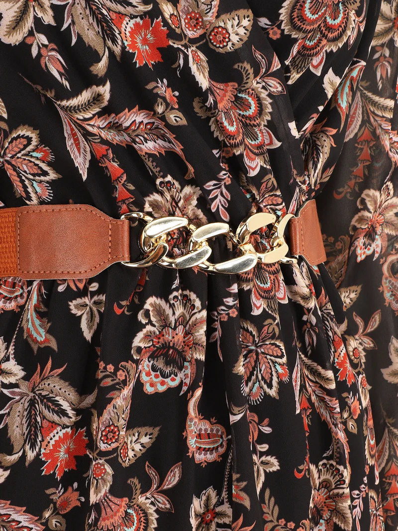 Robe courte évasée imprimé cachemire - Noir