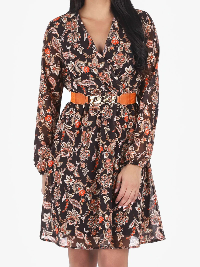 Robe courte évasée imprimé cachemire - Noir