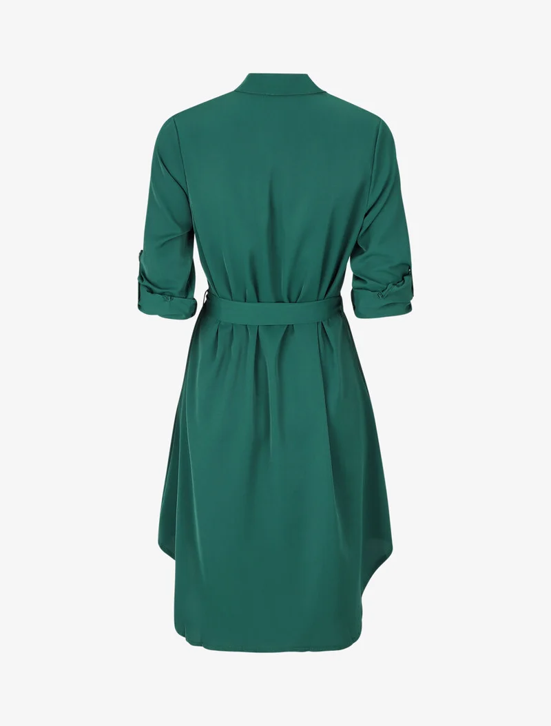 Robe chemise à manches longues et boutons - Vert