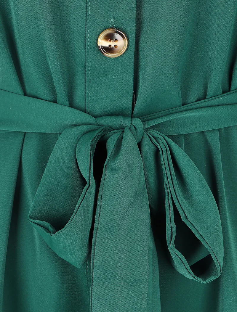 Robe chemise à manches longues et boutons - Vert