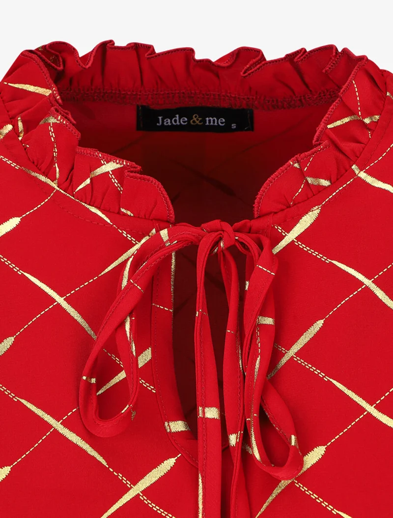 Blouse col V à imprimé dorés - Rouge