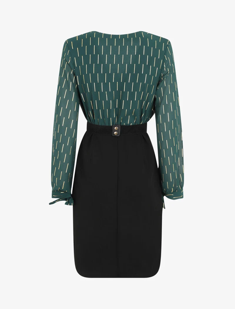 Robe mi-longue à imprimé dorés - Vert sapin