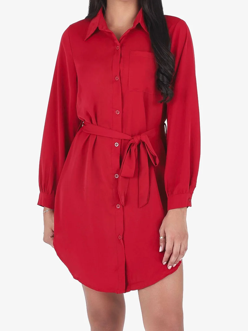 Chemise oversize ceinturée - Rouge