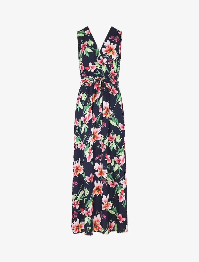 Robe longue à imprimé fleurs - Marine