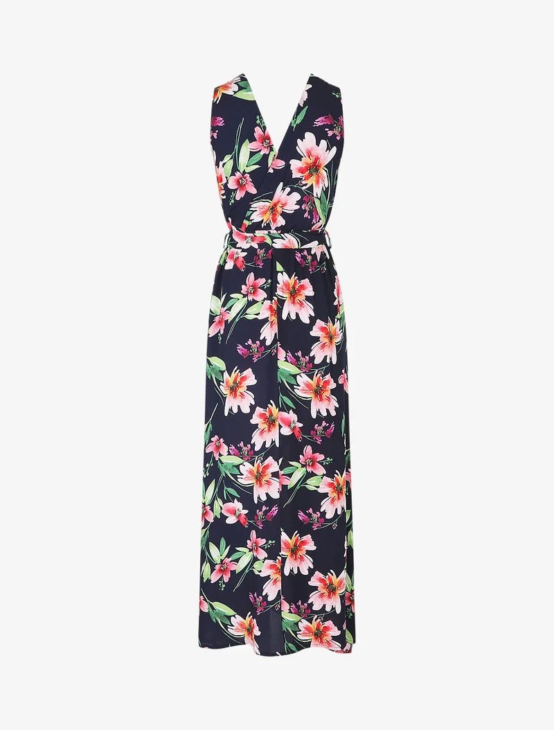Robe longue à imprimé fleurs - Marine