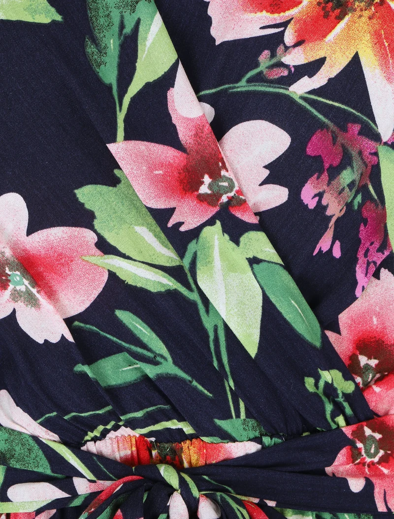 Robe longue à imprimé fleurs - Marine