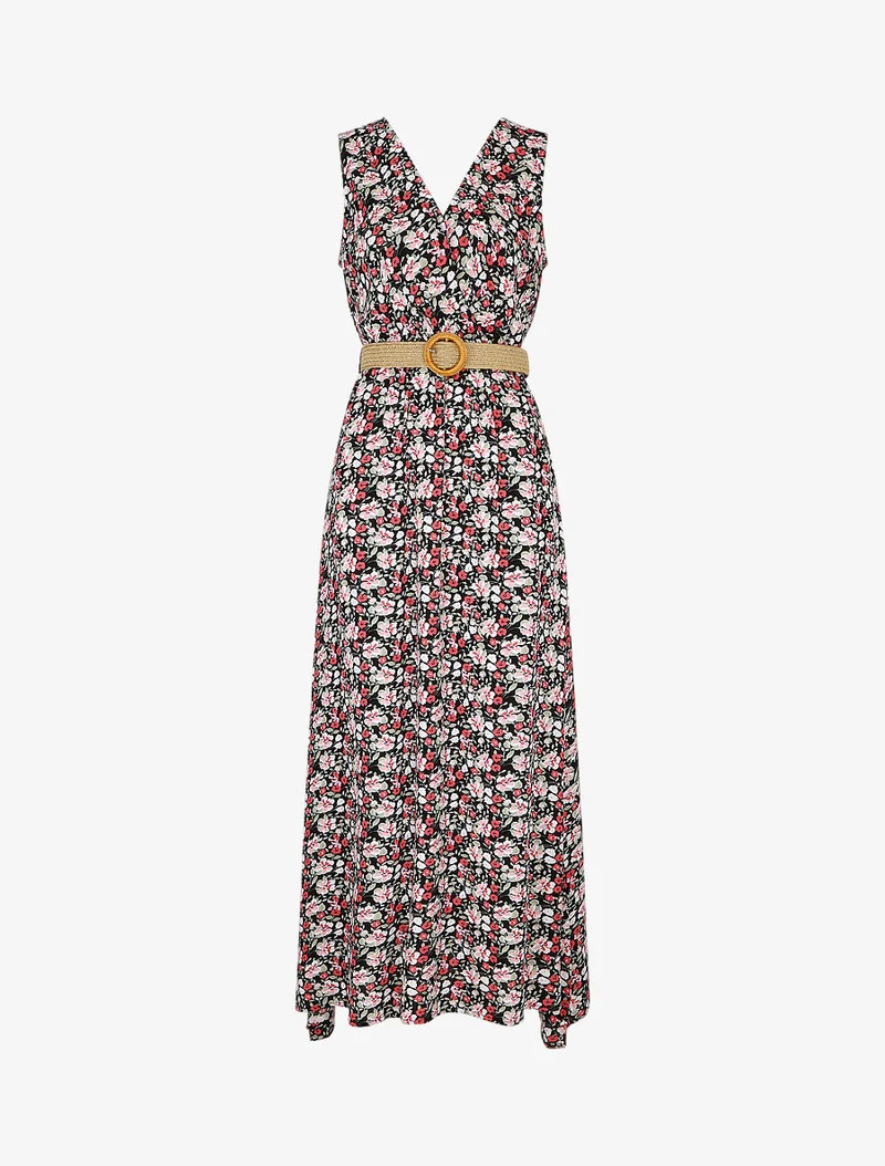 Robe longue à imprimé petites fleurs - Noir