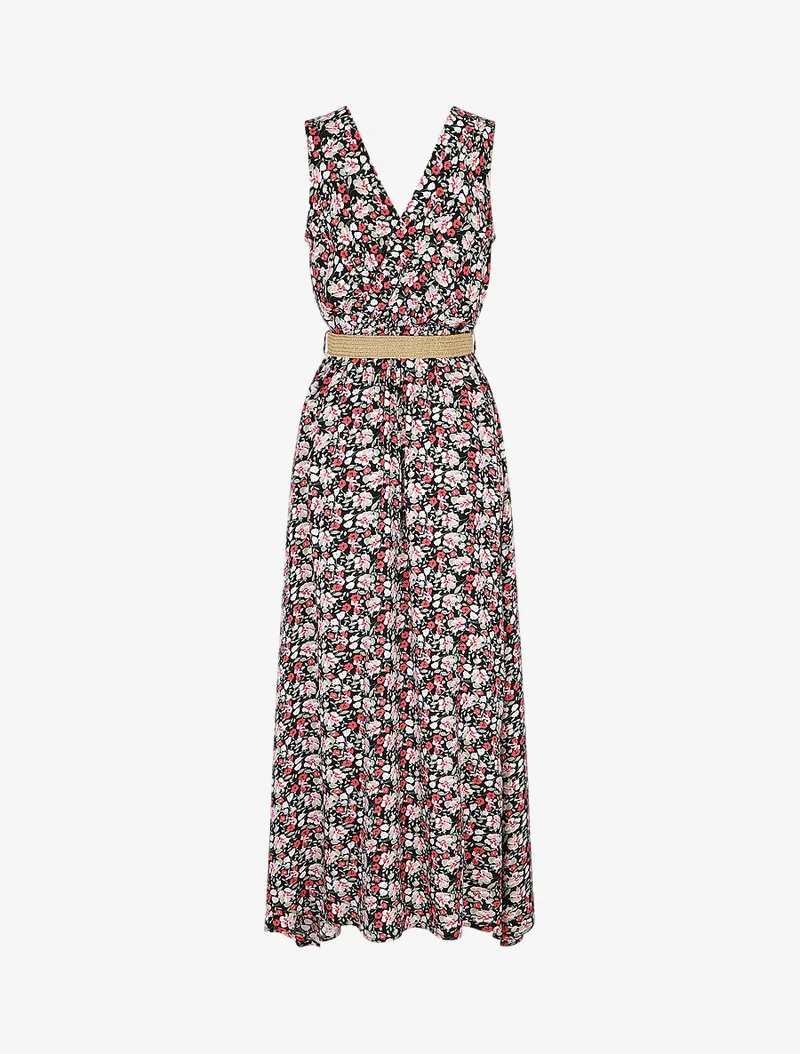 Robe longue à imprimé petites fleurs - Noir