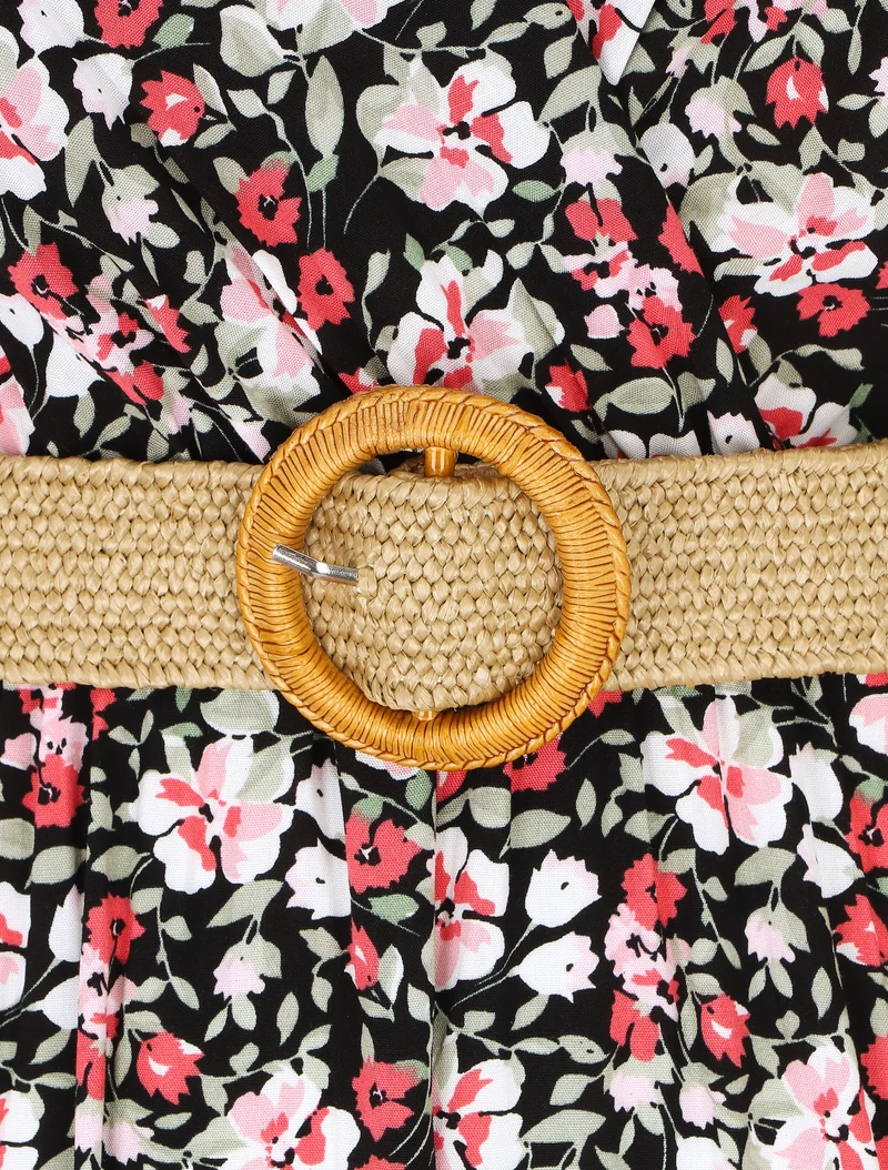 Robe longue à imprimé petites fleurs - Noir