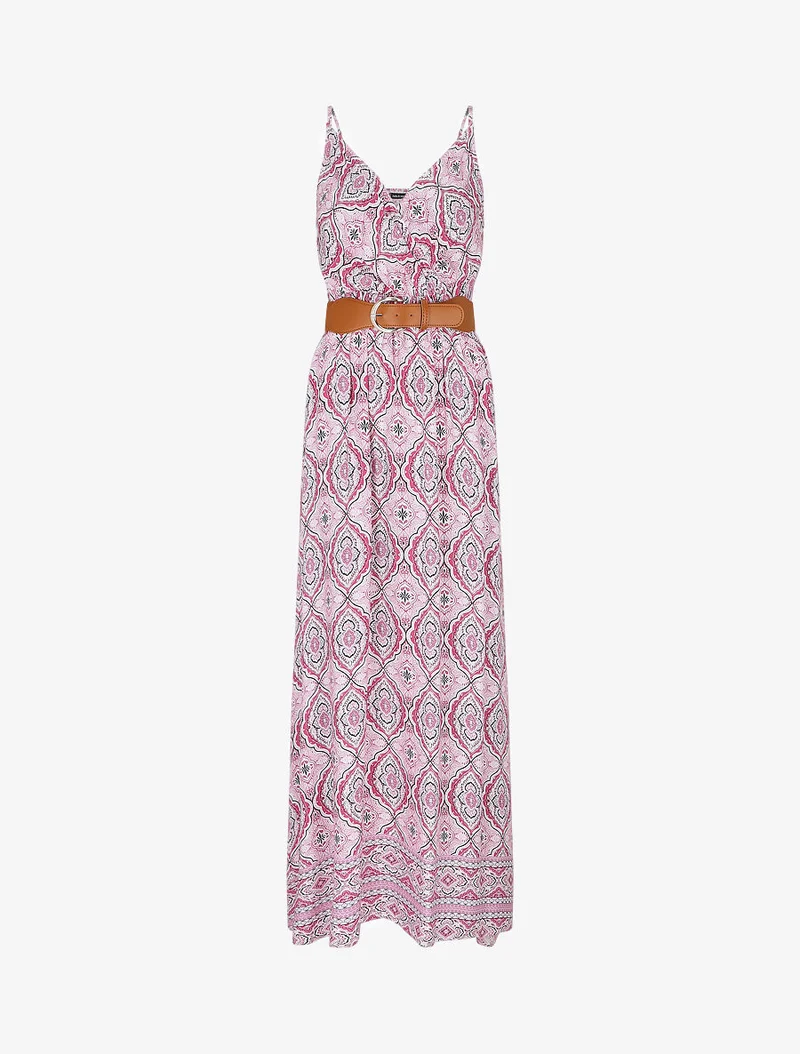 Robe longue empire à imprimé foulard - Rose