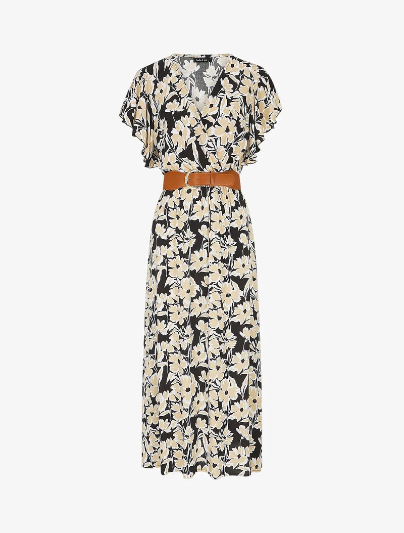 Robe longue empire à manches volantées - Noir