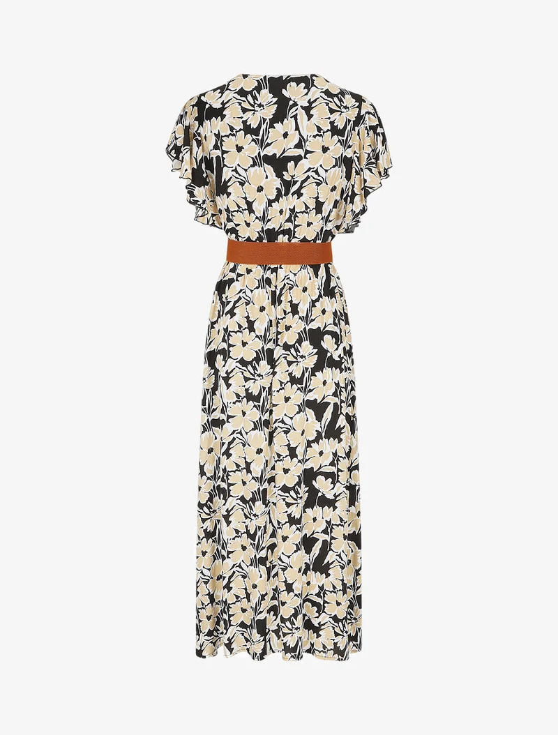 Robe longue empire à manches volantées - Noir