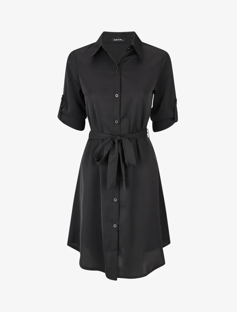 Robe chemise unie coupe droite - Noir