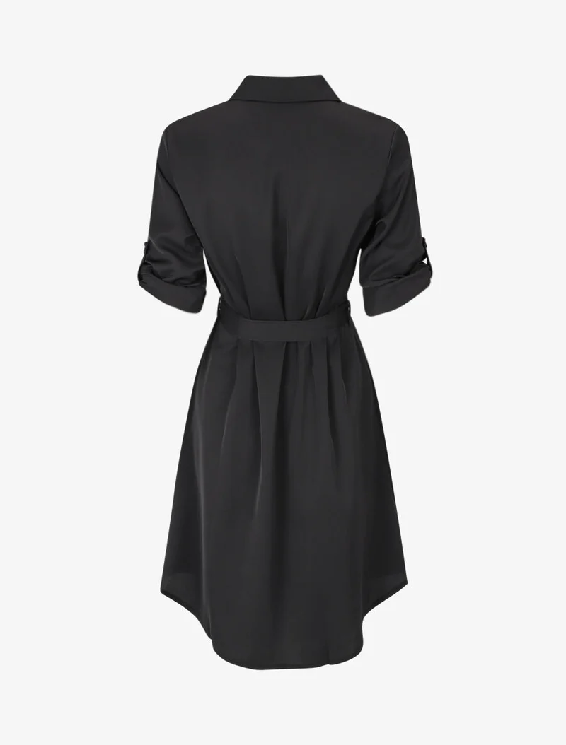 Robe chemise unie coupe droite - Noir
