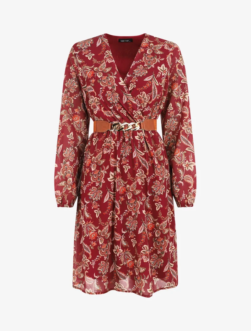 Robe courte évasée imprimé cachemire - Bordeaux