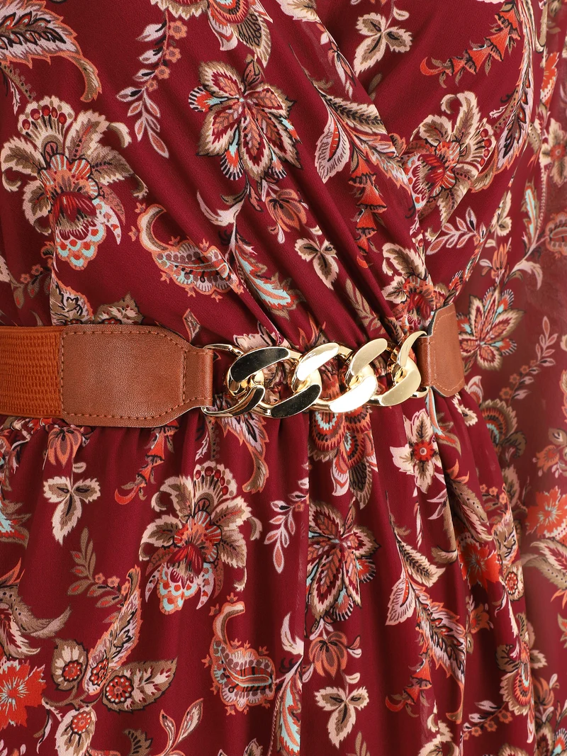 Robe courte évasée imprimé cachemire - Bordeaux