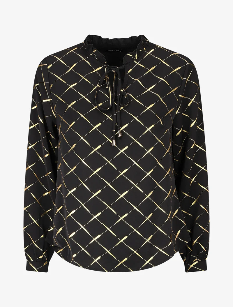 Blouse col V à imprimé dorés - Noir