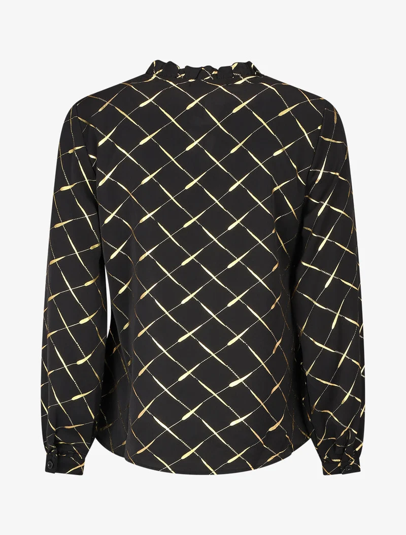 Blouse col V à imprimé dorés - Noir