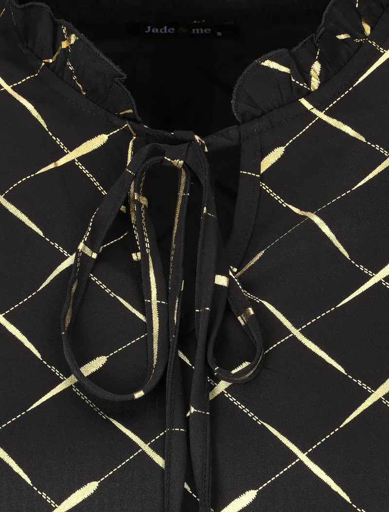 Blouse col V à imprimé dorés - Noir