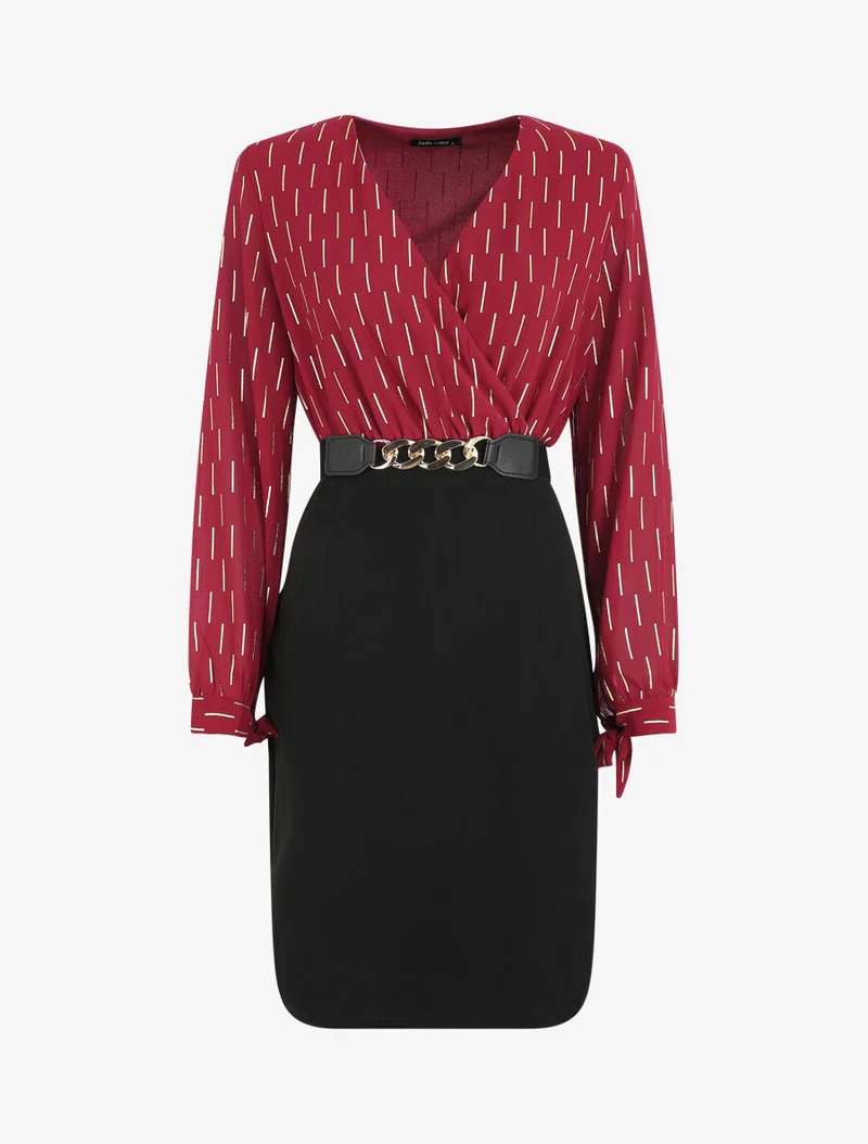 Robe mi-longue à imprimé dorés - Bordeaux