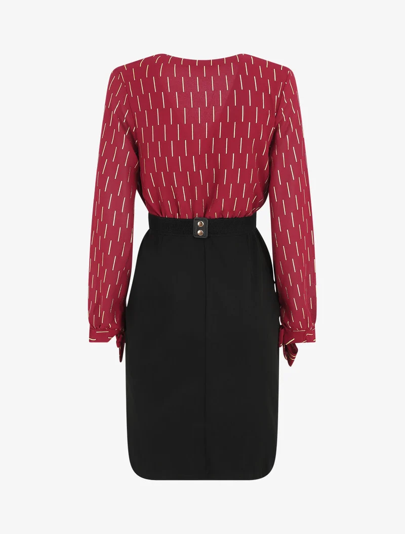 Robe mi-longue à imprimé dorés - Bordeaux