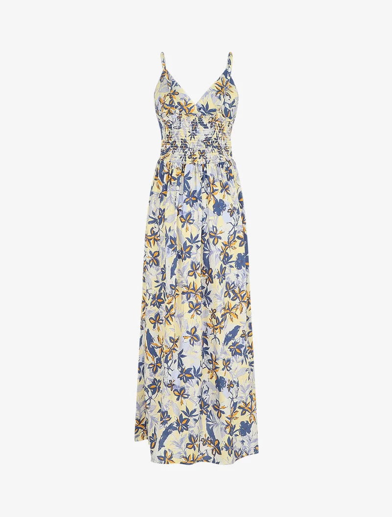 Robe longue empire à imprimé fleurs - Bleu