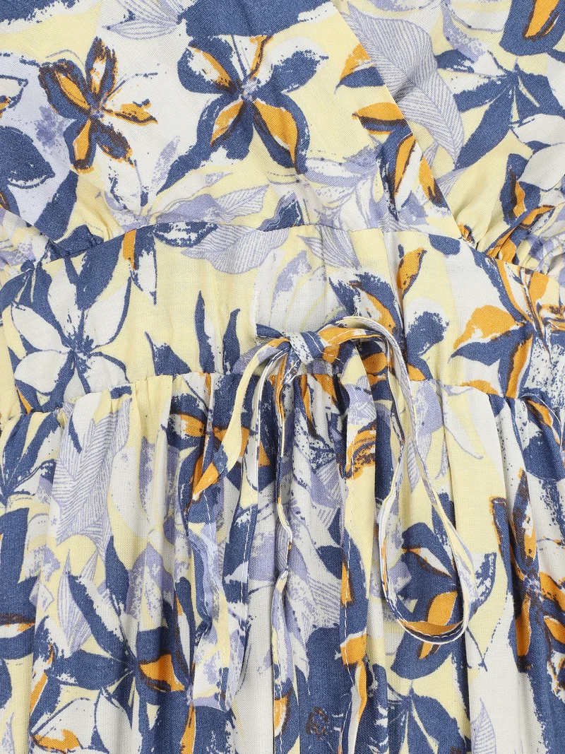 Robe longue empire à imprimé fleurs - Bleu
