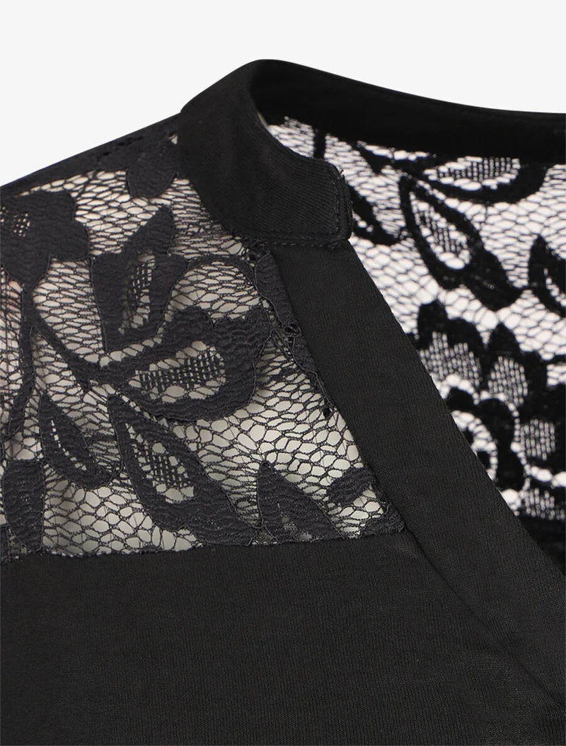 Top uni manches longues et dentelle - Noir