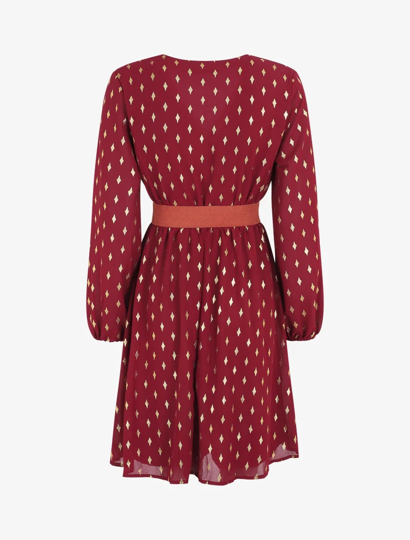 Robe courte imprimé graphique irisé - Bordeaux