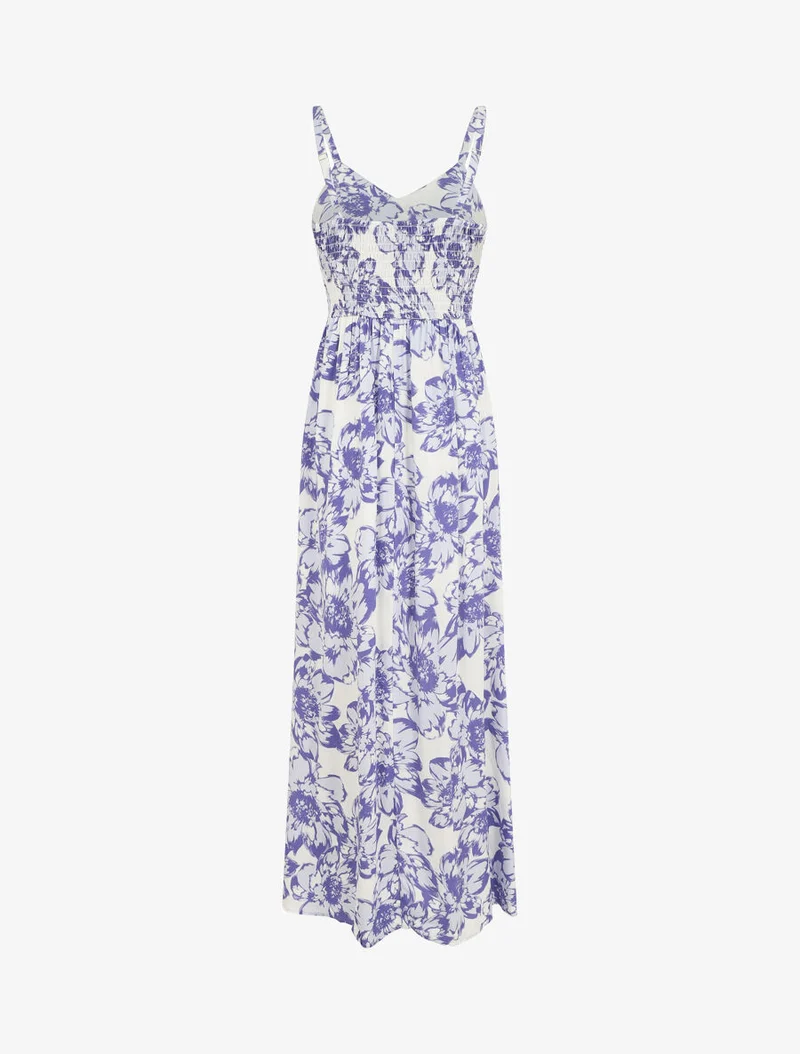 Robe longue imprimé fleurs et dentelle - Violet