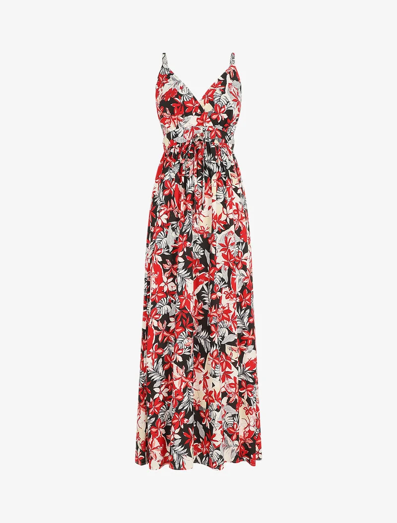 Robe longue empire à imprimé fleurs - Noir