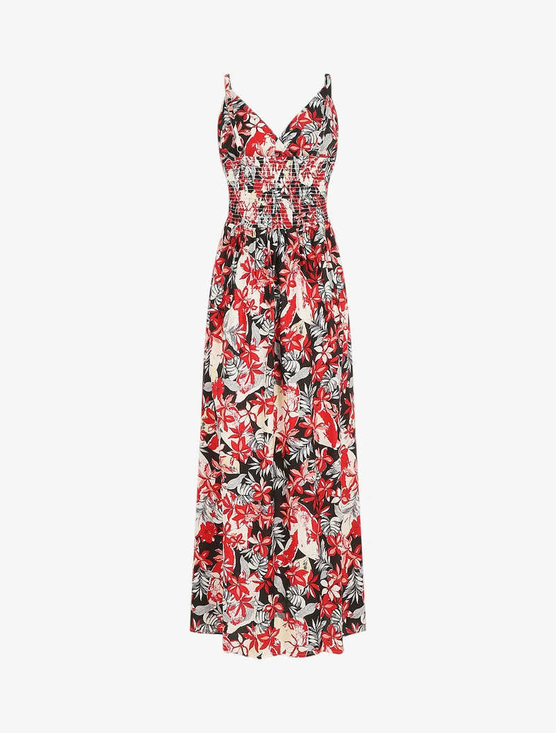Robe longue empire à imprimé fleurs - Noir