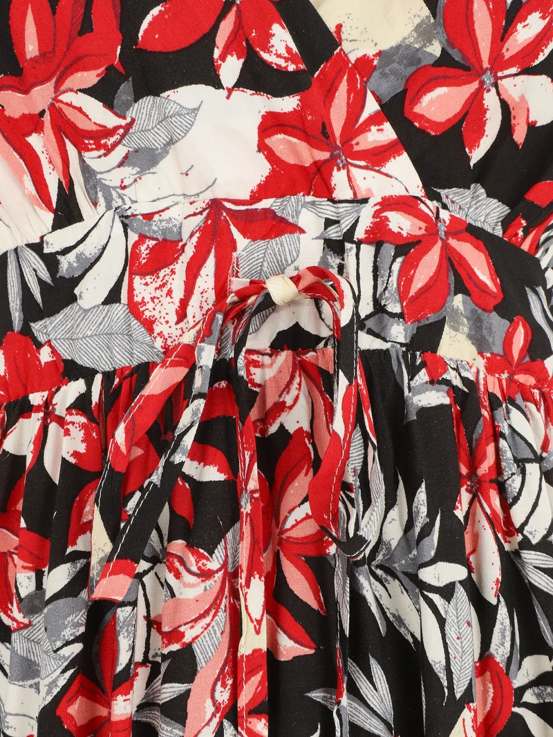 Robe longue empire à imprimé fleurs - Noir