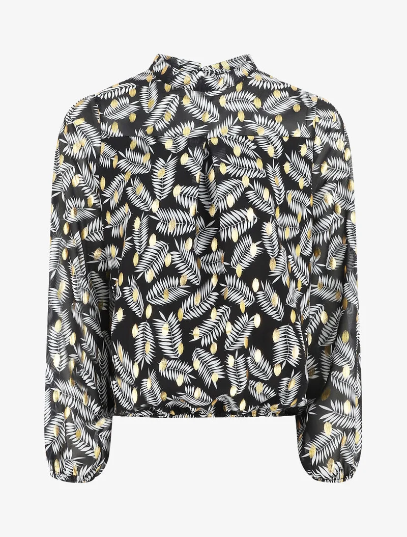 Top fluide irisé imprimé feuilles de palmier - Noir
