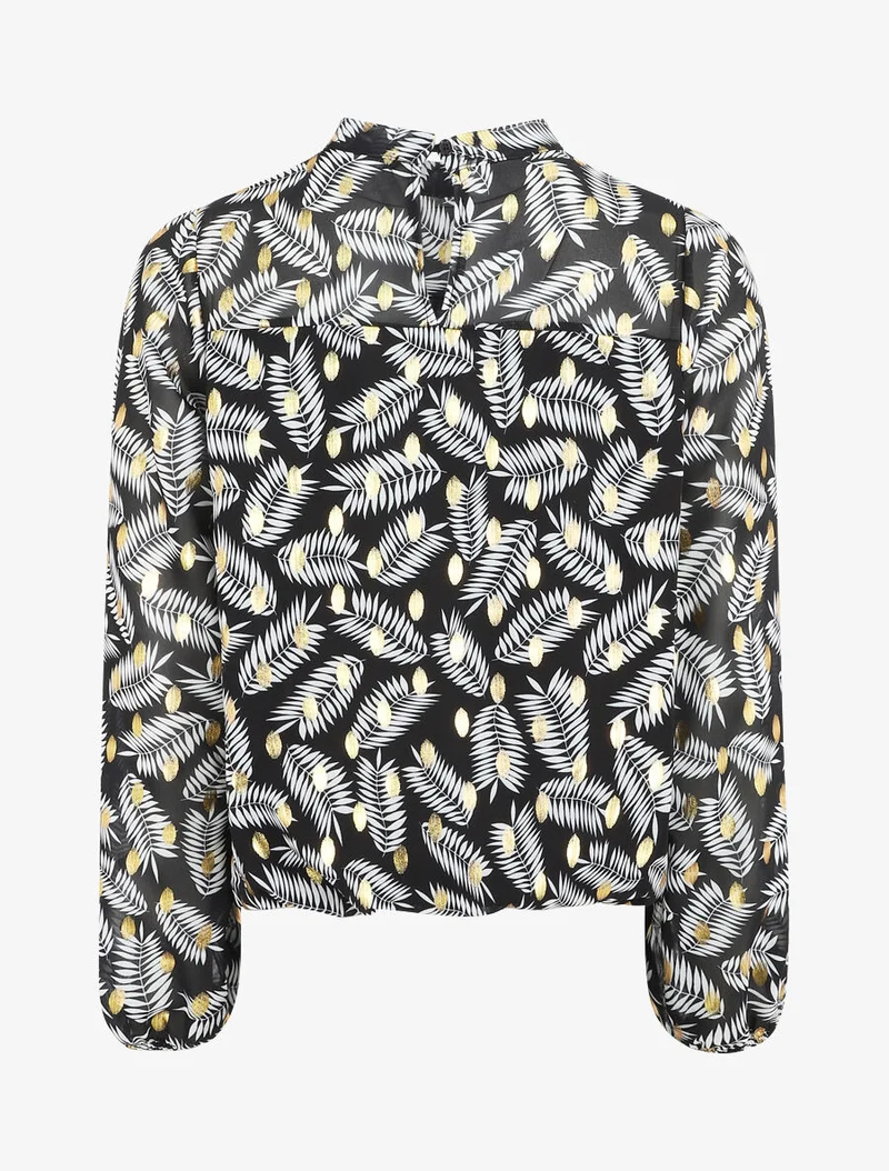 Top fluide irisé imprimé feuilles de palmier - Noir