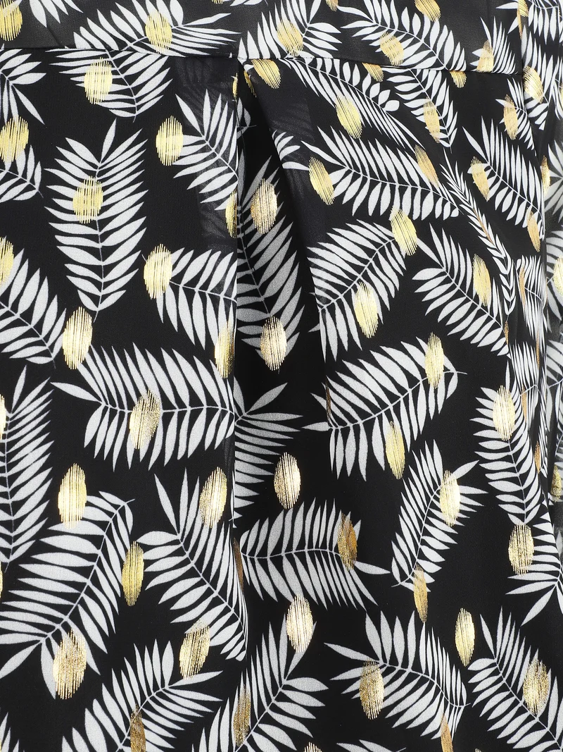 Top fluide irisé imprimé feuilles de palmier - Noir