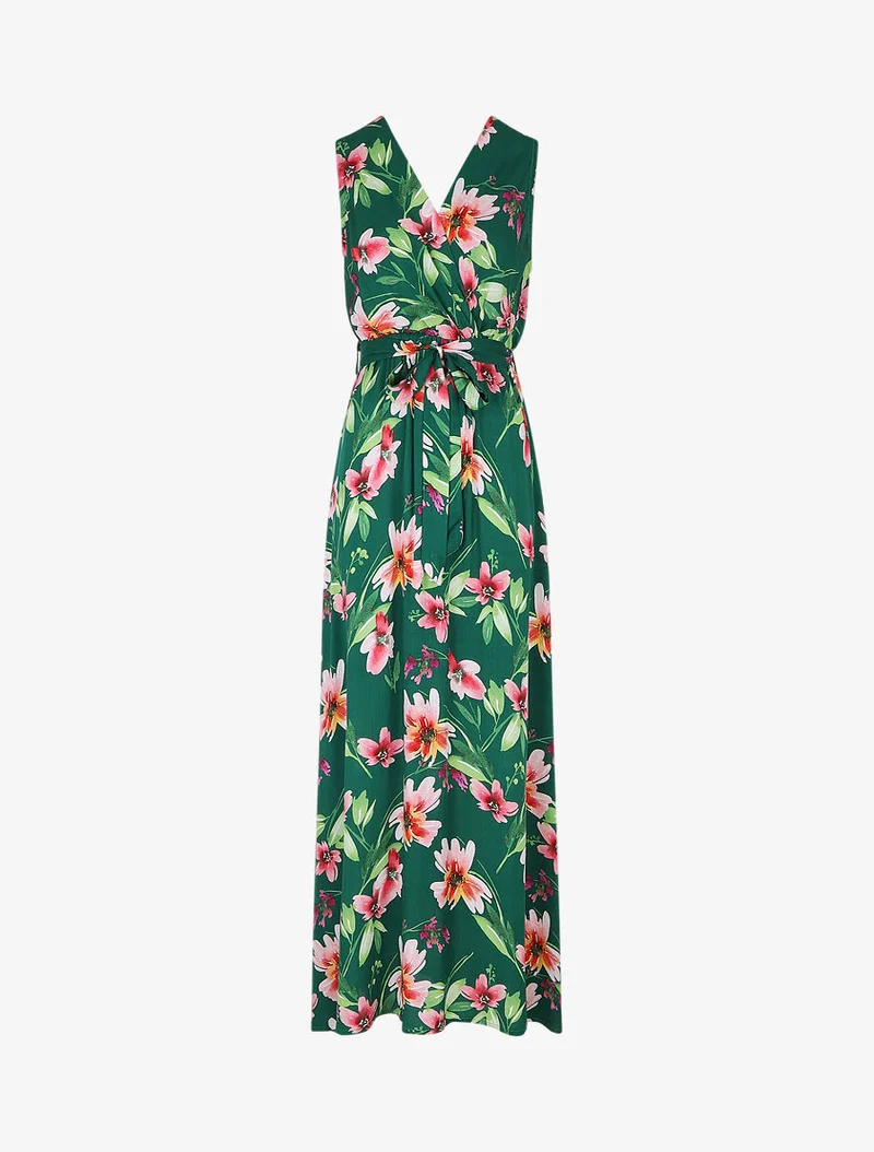 Robe longue à imprimé fleurs - Vert