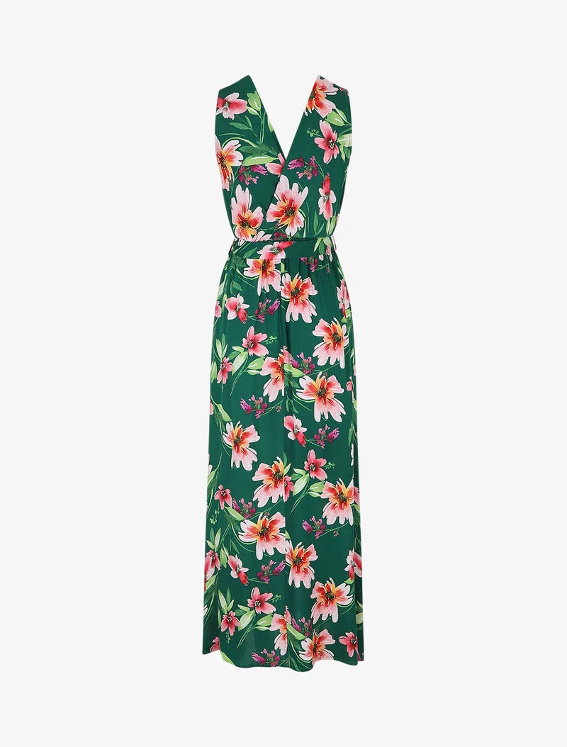 Robe longue à imprimé fleurs - Vert