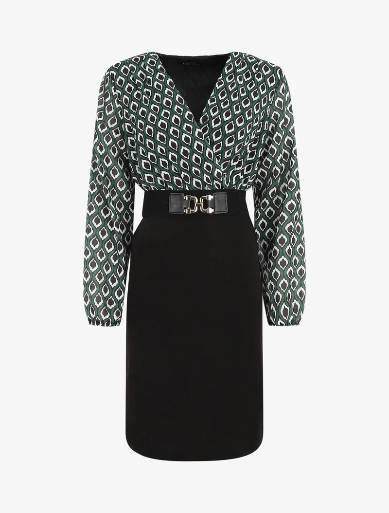Robe courte col cache-coeur imprimé graphique - Vert