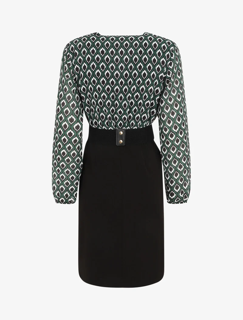 Robe courte col cache-coeur imprimé graphique - Vert