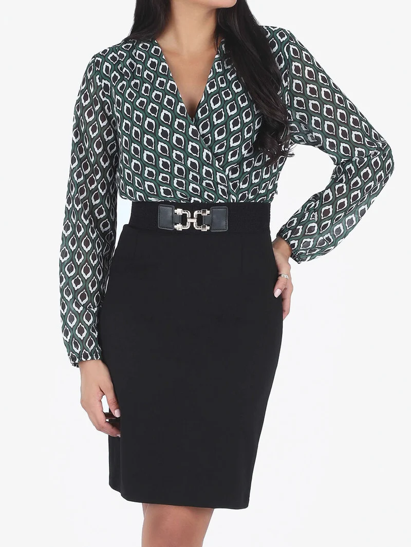 Robe courte col cache-coeur imprimé graphique - Vert