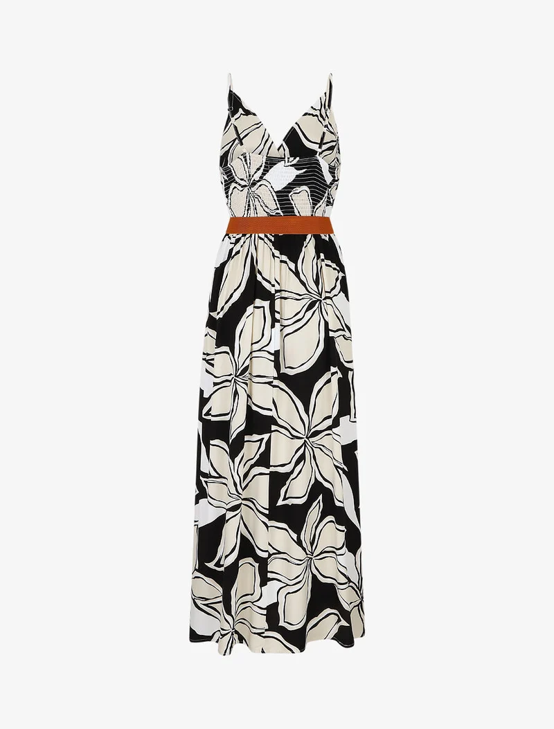 Robe longue à imprimé grandes fleurs - Noir