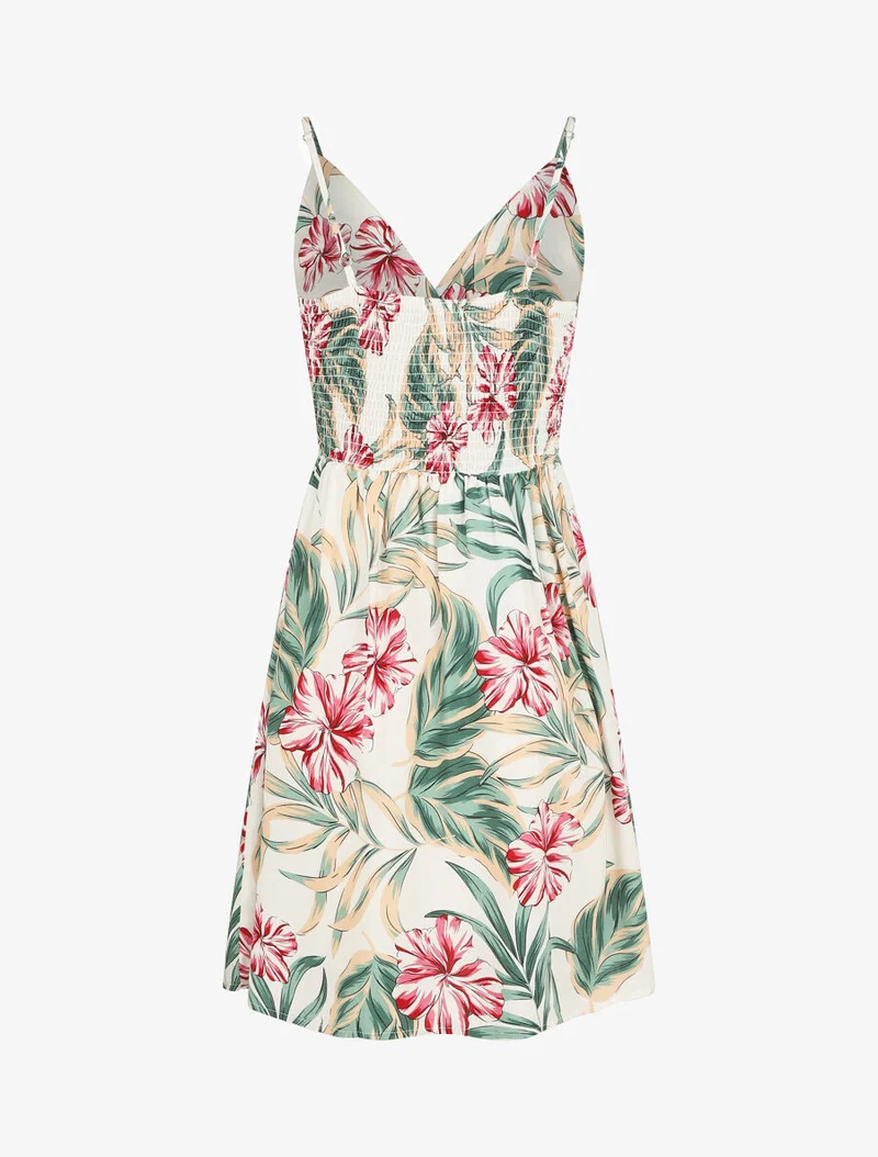 Robe mi-longue imprimé feuilles - Blanc