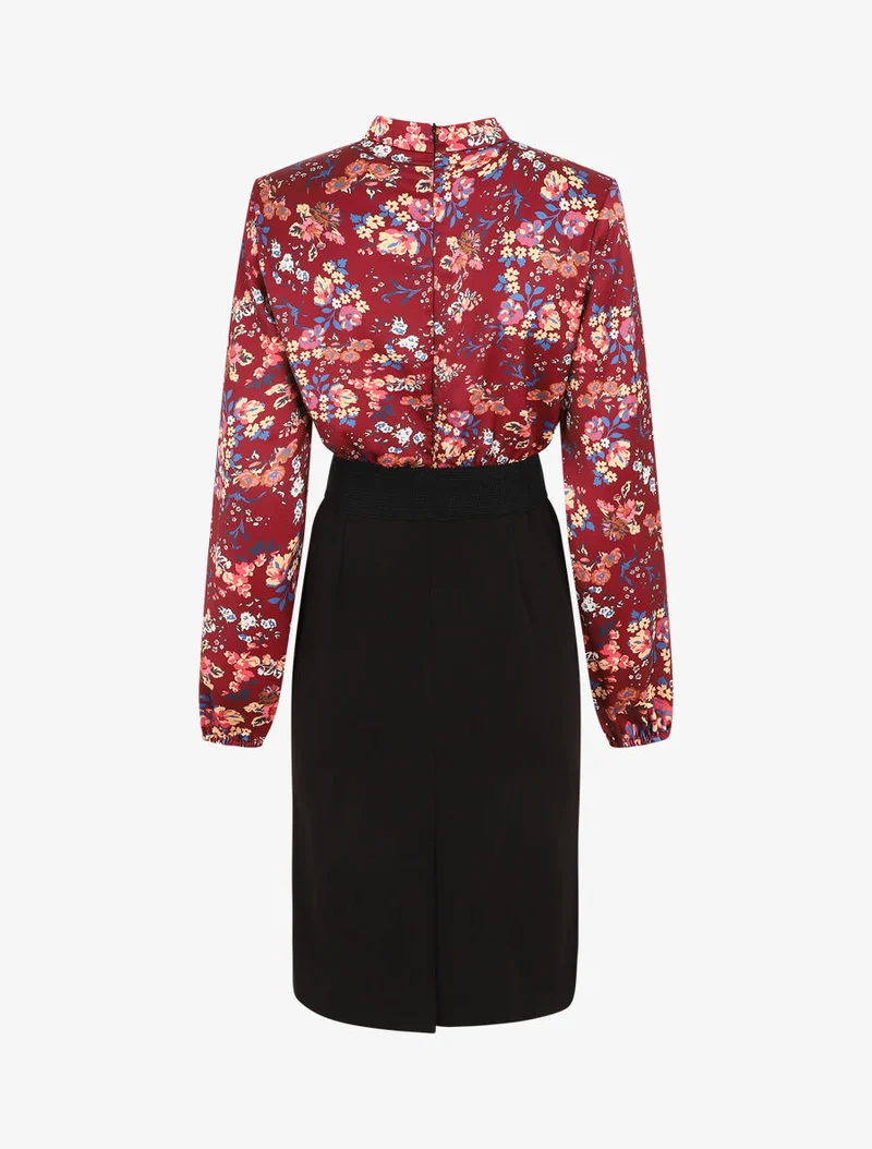 Robe satinée imprimé fleuri - Bordeaux
