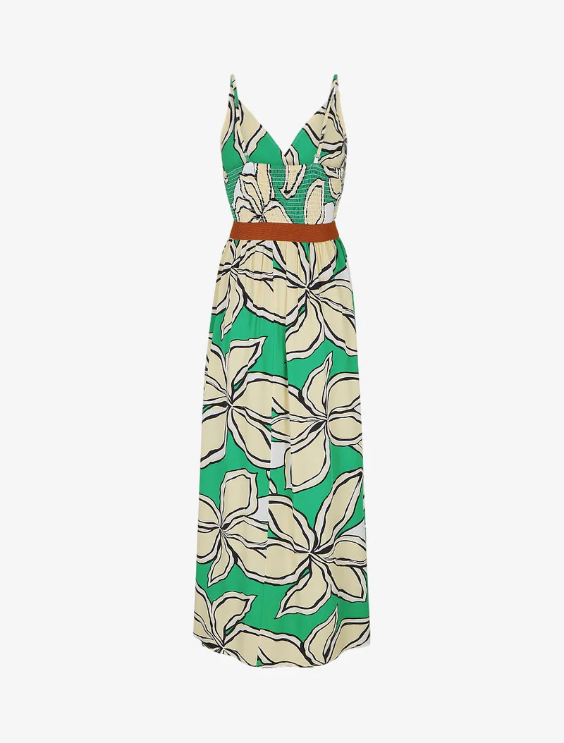 Robe longue à imprimé grandes fleurs - Vert