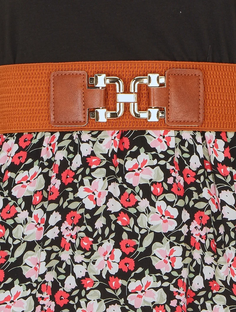 Robe bicolore à imprimé petites fleurs - Noir