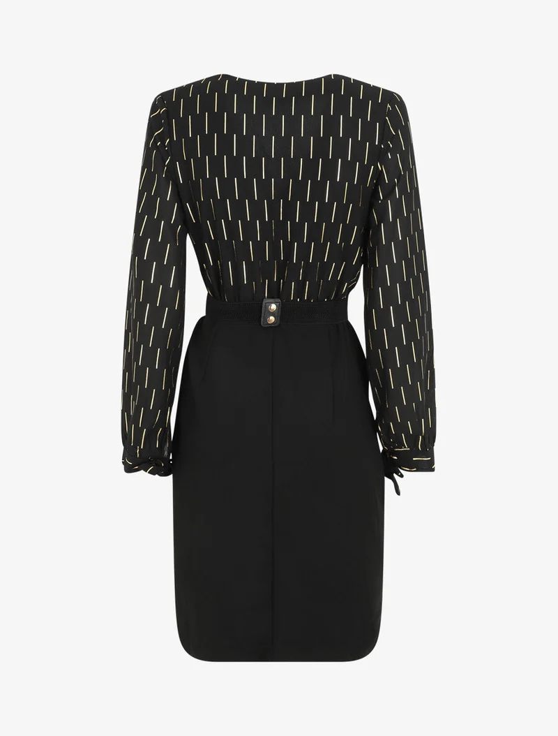 Robe mi-longue à imprimé dorés - Noir