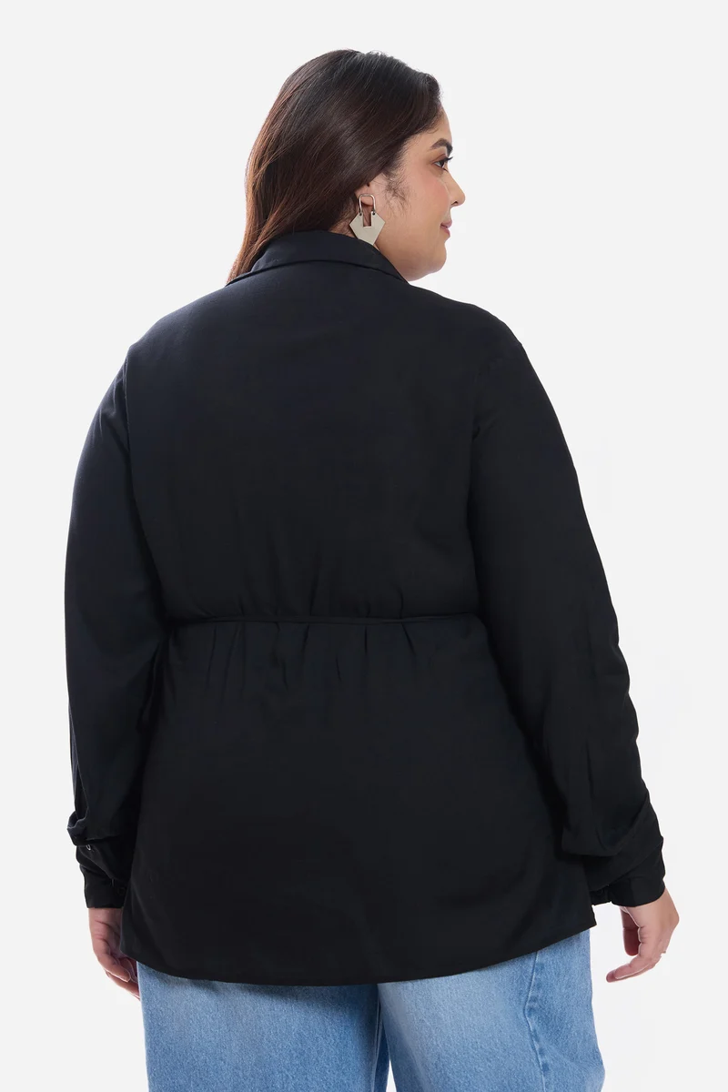 Aziza|Viscose Collared Tie Front Shirt