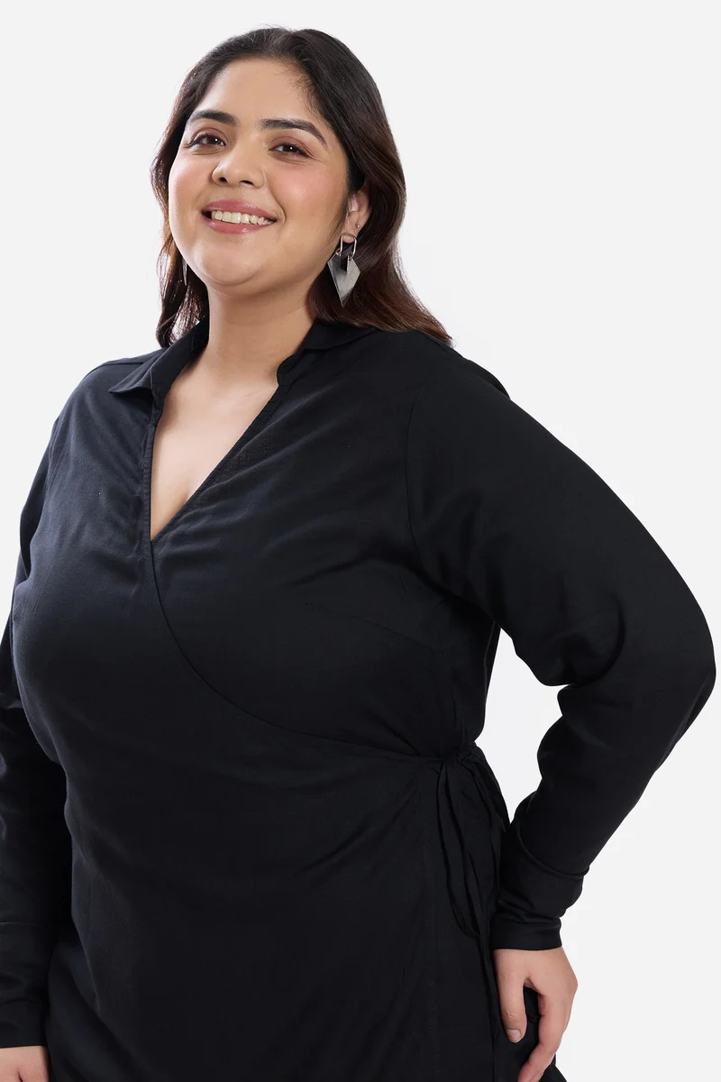 Aziza|Viscose Collared Tie Front Shirt