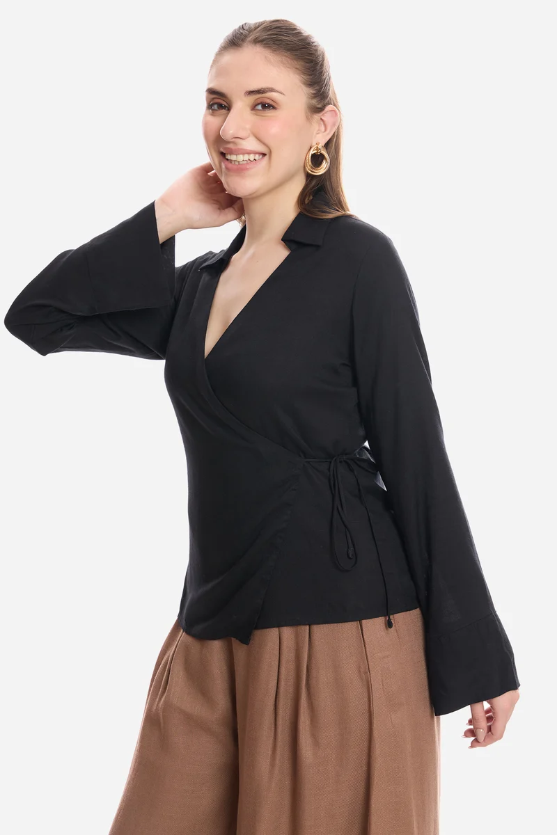Esmay|100% Viscose Wrap Tie-Up Top
